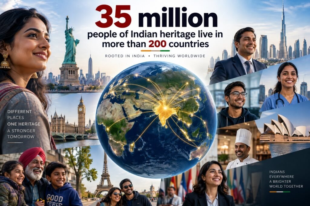 35 million people of Indian heritage live in more than 200 countries create image